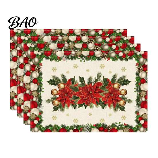 Christmas Table Mat 4Pcs Linen Placemat Set, Cartoon Snowman Gingerbread Gnome Durable Mats Mat, Heat Resistant Place for Holiday Party Placemats