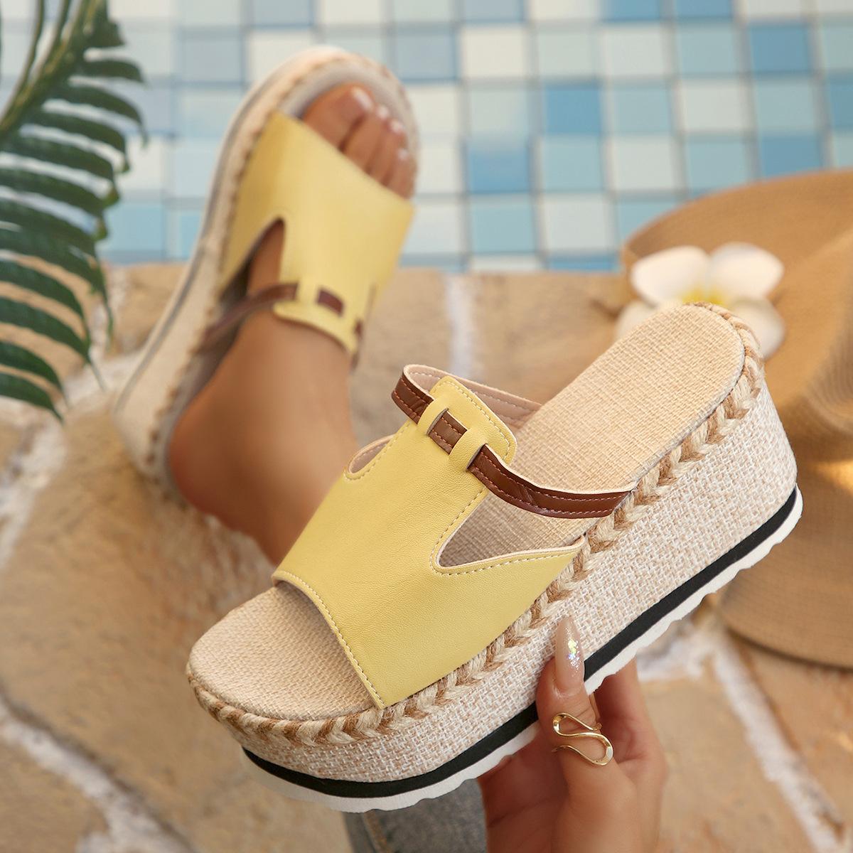 

2026 Summer Fashion Women Slip on Platform Wedge Comfortable Yellow White Sandals Plus Size Shoes for Women 35-43 Women Slippers 43 жовтий