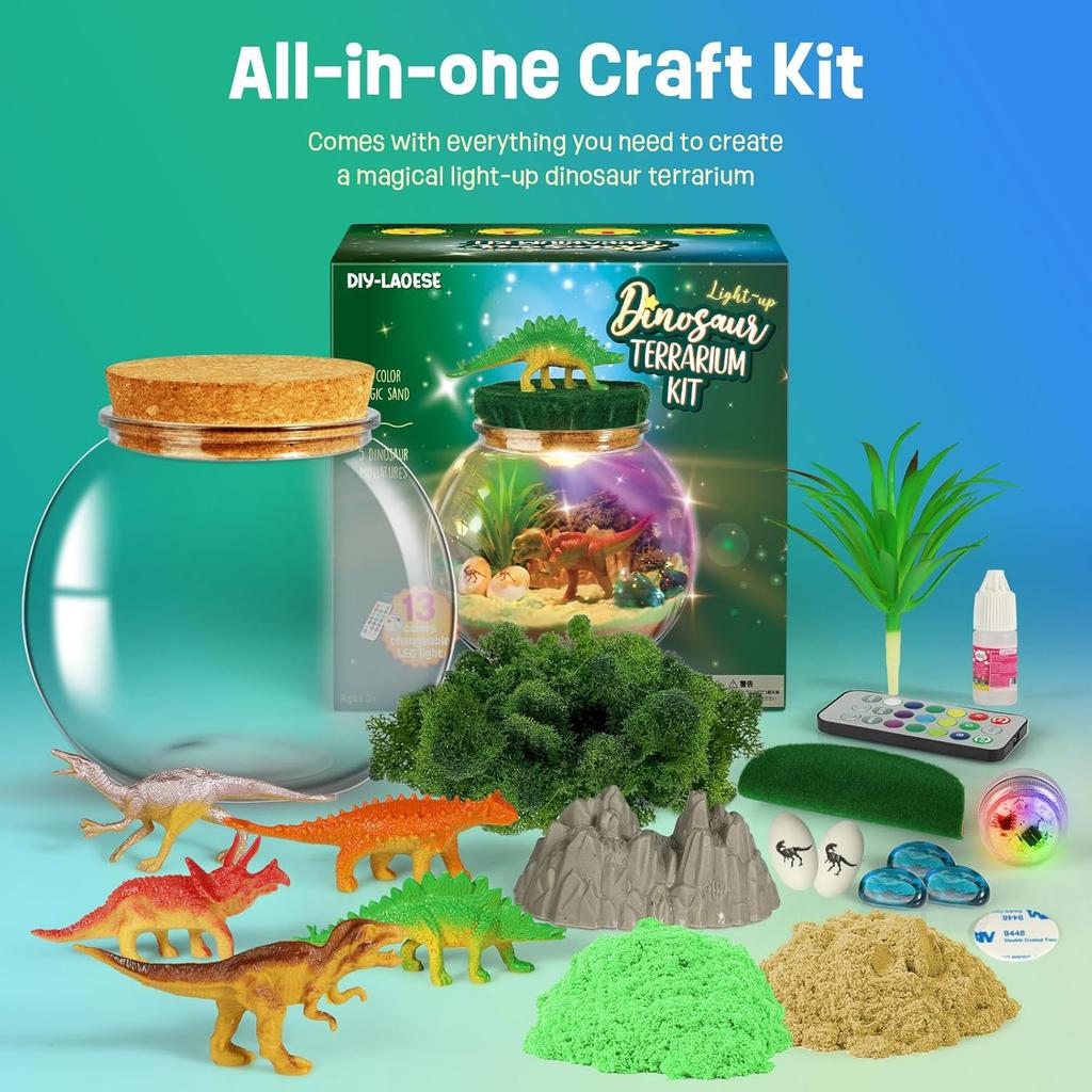 Dinosaur Terrarium Set, Birthday Gift for Boys Aged 4, 5, 6, 7, 8-12 Years, Dinosaur Toy Night Light Craft Kit, Christmas and Easter Gift for Kids