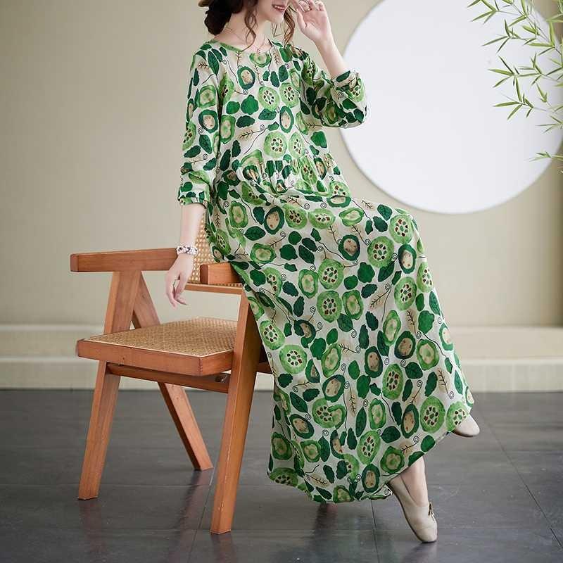 Round Neck Vintage Long Flesh Covering Dresses