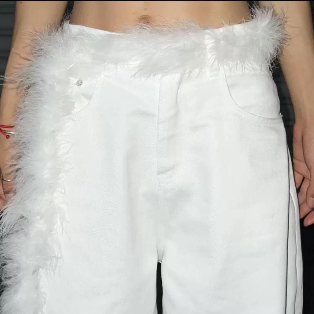 

Винтажный длинный пояс из перьев, джинсовый декор, пояс из турецких перьев, уличная одежда белый