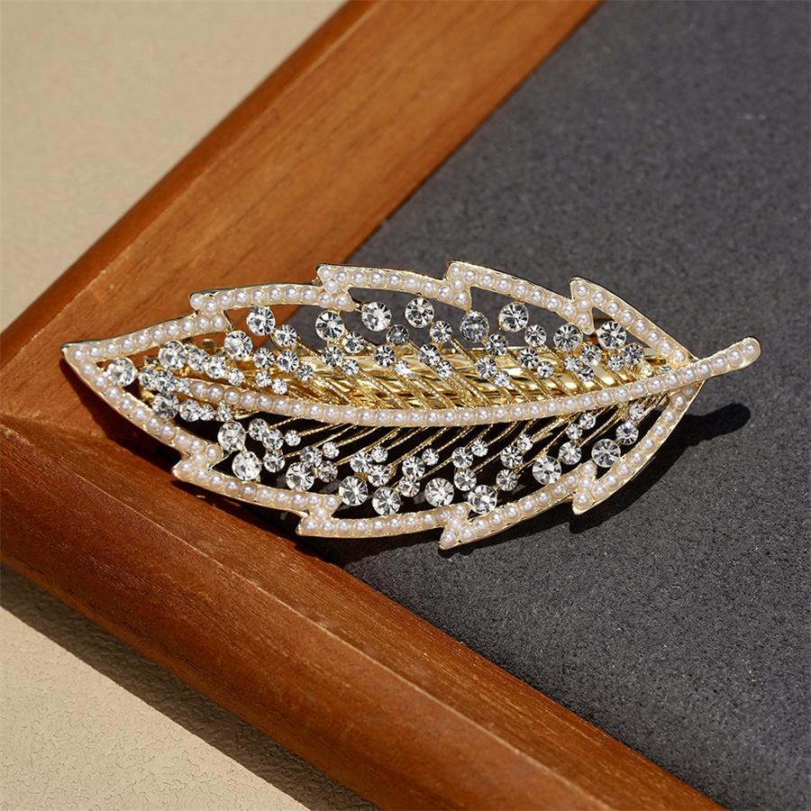 1Pcs Elegant Crystal Leaf Spring Hairpin For Women Fashion Rhinestone Back Head Hair Clip Hair Accessories Jewelry Headwear New