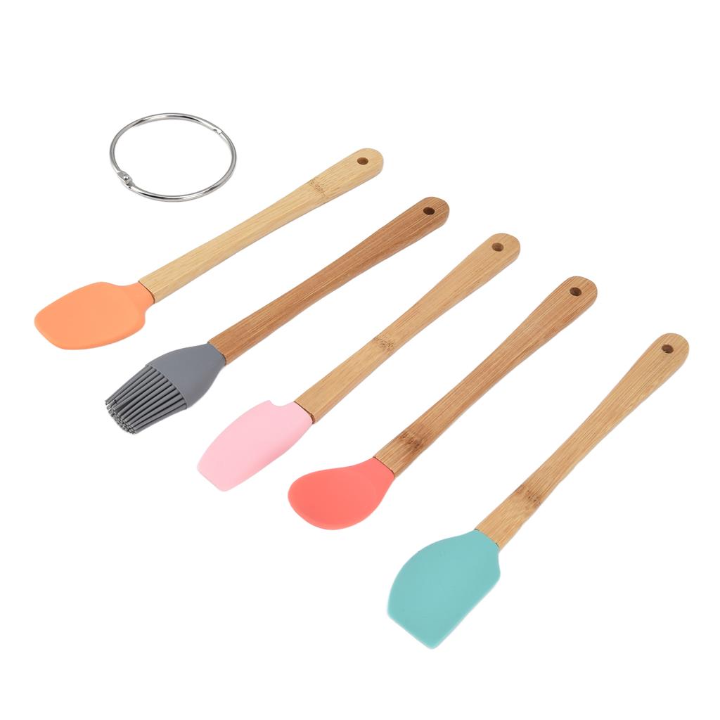 5Pcs Baking Tool Set Brush Spatula Cutter Spoon Scraper Nontoxic Durable Waterproof Bamboo Handle Kitchen Tool Set