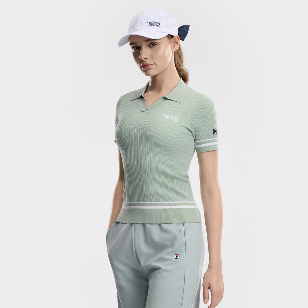 Fila Tennis Fashion Simple Classic Retro Tennis Sports Casual Versatile Comfortable Striped Knitted Short Sleeve Top Women Tops A11W623401FGN