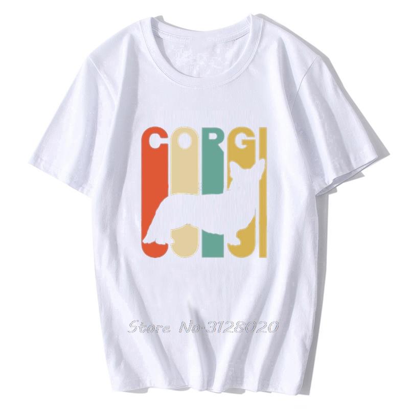 New Fashion man T shirt short sleeve TShirt vintage style Corgi silhouette Men Cotton TShirt Hip Hop Tees Tops Streetwear