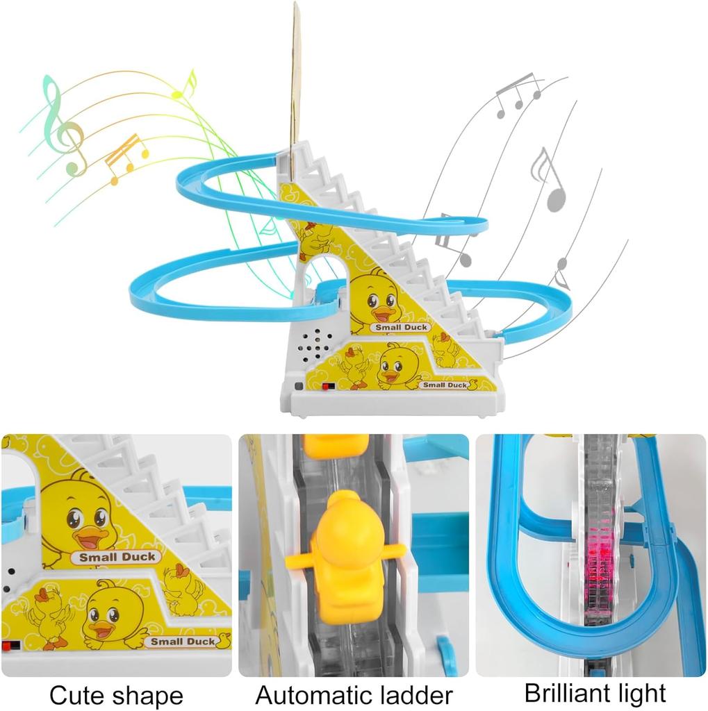 Small Duck Climbing Stairs Toy Kids Roller Coaster Toy Electric Duck Stair Climbing Toy with Music and Battery for Children (9 Ducks)