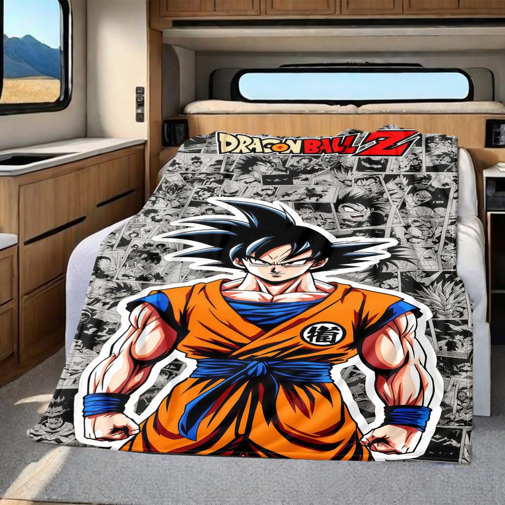 1PC Cartoon Son Goku  Print Flannel Blanket, High quality All Seasons, Home Decor, Warmth and Comfort, Perfect for Christmas Gifts