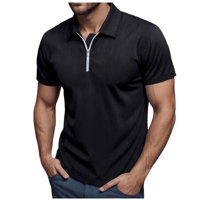 Herren Sommer Lockeres T-Shirt Kord Halber Reißverschluss Revers Kurzarm T-Shirt Einfarbig Leicht und Atmungsaktiv Shirts Tops