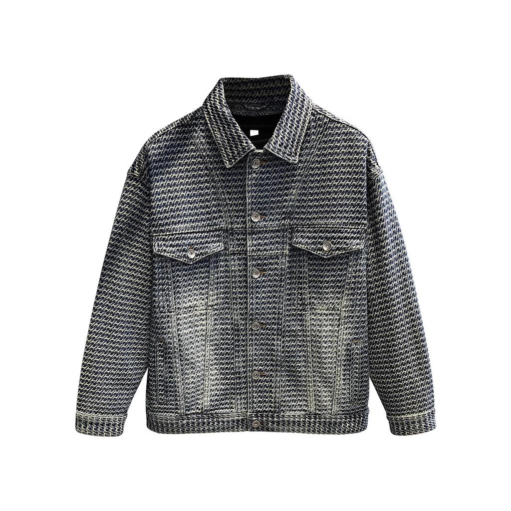 Vintage Jacquard Denim Jacket Men's New Loose Tooling Jacket Men's
