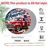 2D Flat, 1pc of Round Aluminum Sign with a Patriotic Theme Featuring a Floral Bouquet And a Red Truck, Perfect for Rustic Wall Art. Suitable for