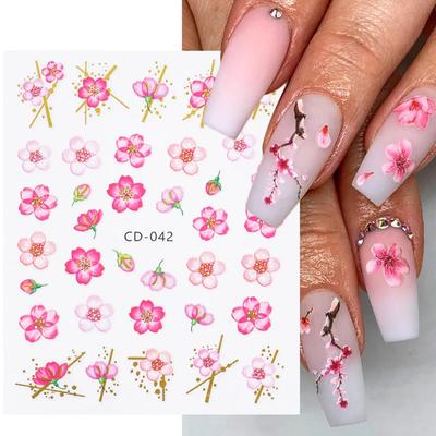 1 Blatt Frühlings-Rosa-Blumen-Nagelaufkleber, Kirschblüten-Pfirsichblüten-Nagelaufkleber, Nagelkunst-Dekoration