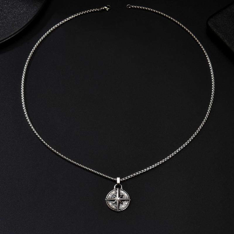 New Retro Compass Stainless Steel Chain Necklace Personalized Hip-hop Punk Style Long Fashion