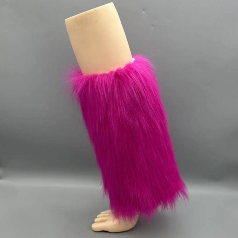Women's Fuzzy Faux Furs Leg Warmers Furs Heels Long Boots Cuffs Cover One Pair Carnivals Boot Cover Y2K JK Uniform Socks