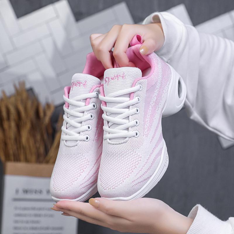 

Square dance shoes women s 2024 spring and autumn flying woven soft-soled outdoor dance shoes mesh wedge heel sports casual shoes 41
