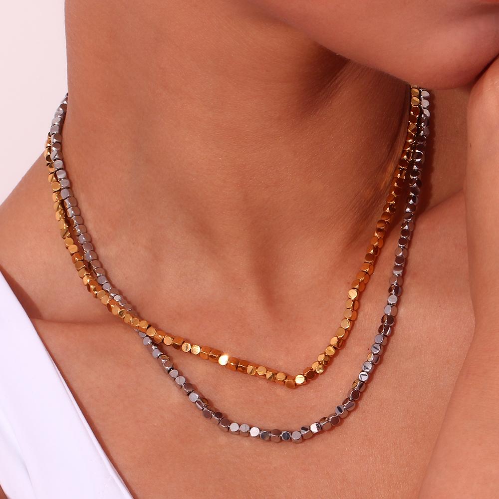 MamacitaSlay New In Minimalism Gold Plated Cuboid Beaded Necklace Waterproof Stainless Steel Jewelry On The Neck For Women