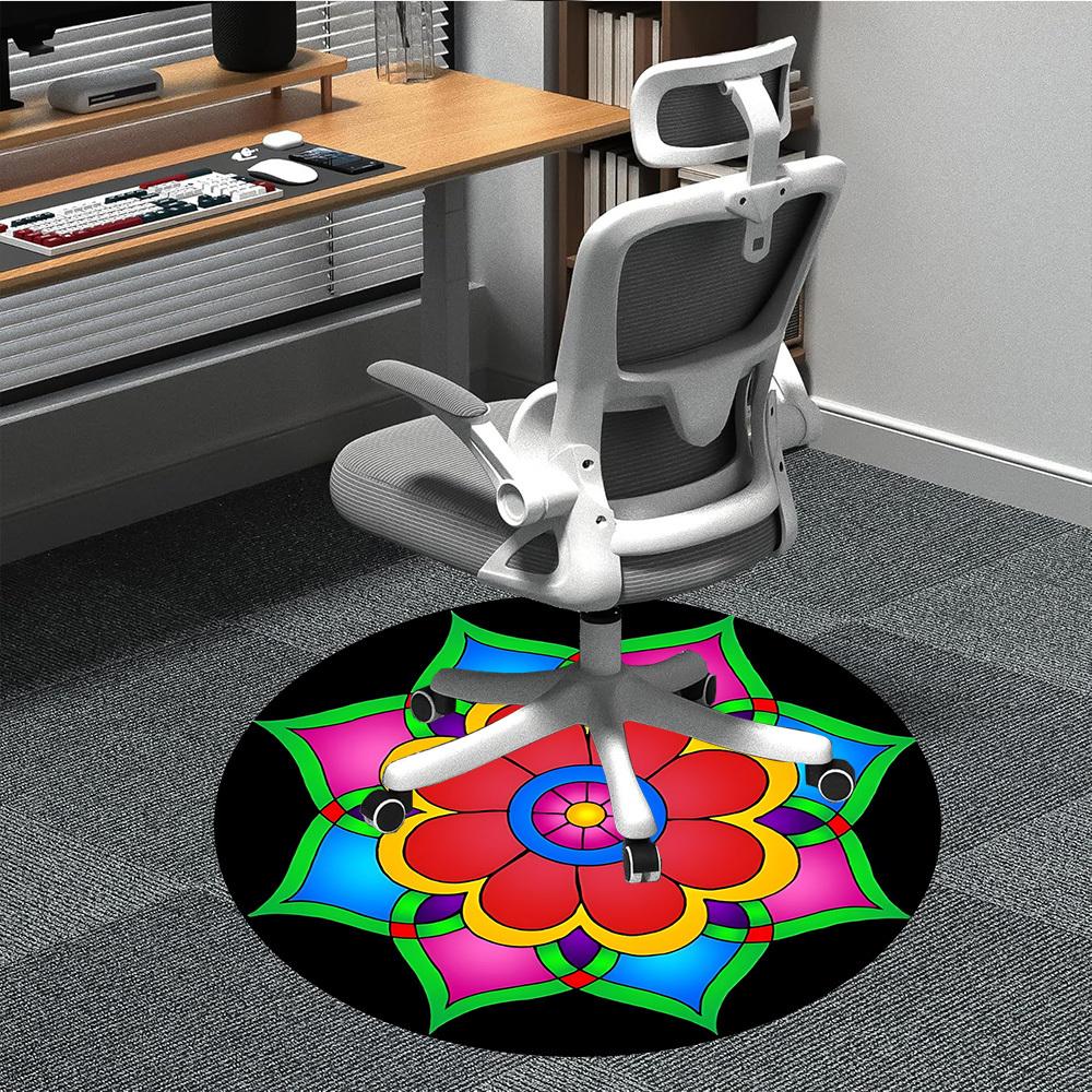 

1pc Colorful Flower Design Chair Carpet for Office - Indoor Non-Slip Washable Polyester Fiber Carpet, Soft Comfortable Mat For Office yy250928056 80cm by 80cm