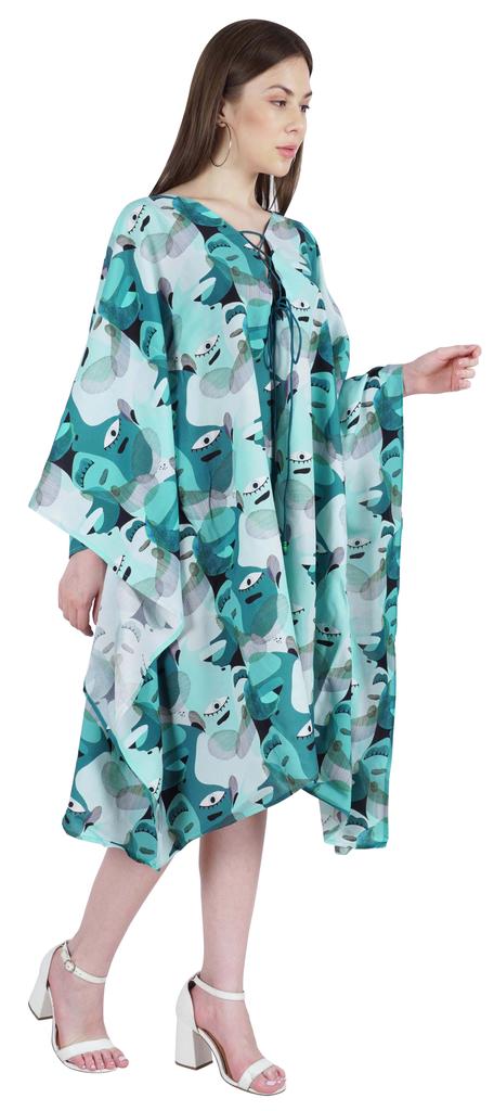 Moomaya Printed Short Turkish Kaftan For Women's Sexy Kaftan Evening Gown Beachwear