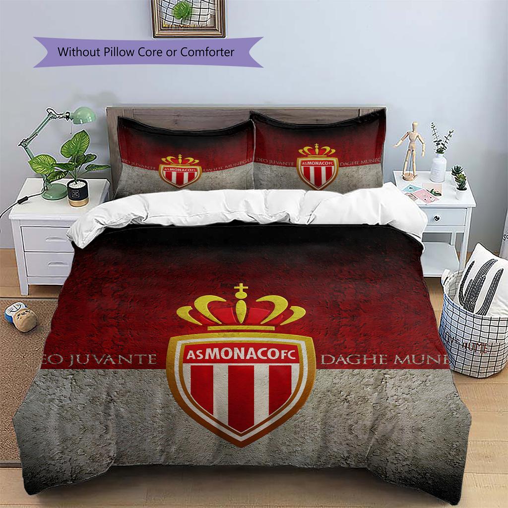 AS Monaco Football Club Pattern Bedding Quilt Set Home Decoration Gift (1 * duvet cover + 2 * pillowcase without core)