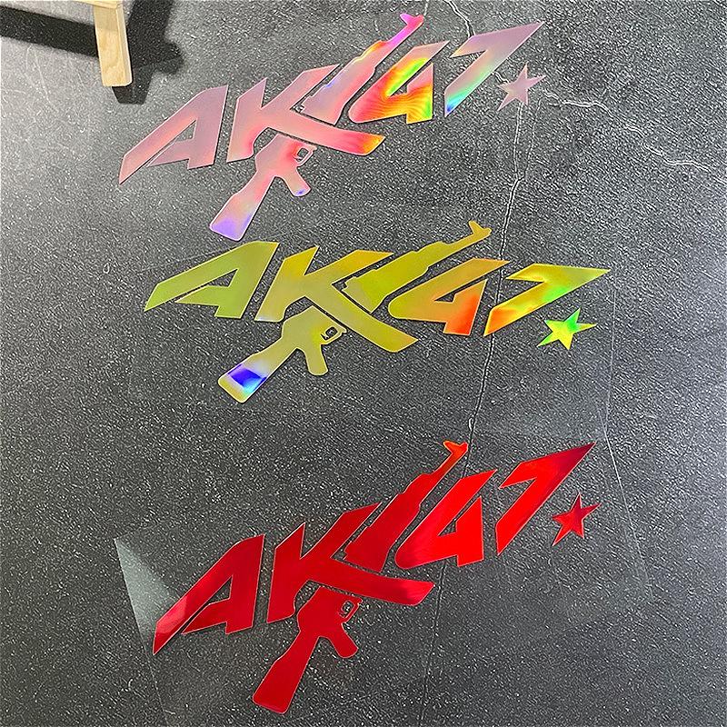 1PC AK47 Laser Motorcycle Sticker Waterproof for Motorbike Helmet Fuel Tank Scooter Decoration Car Window Universal Vinyl Decals