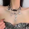 Fashion Bilayer Black Star Choker Necklace Pentagram Leather Rope Necklaces for Women Zircon Asterism Spice Girls Clavicle Chain