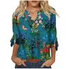 Women's Top Loose Casual V-neck Printed Blouses Bell 3/4 Sleeve T-shirt