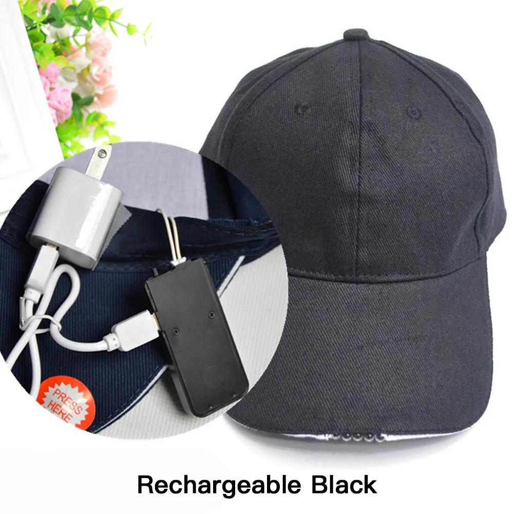 Outdoor Camping Night Fishing Peaked Cap Powered By USB / Button Battery Extended Brim Sun Hat LED Lighted Baseball Cap