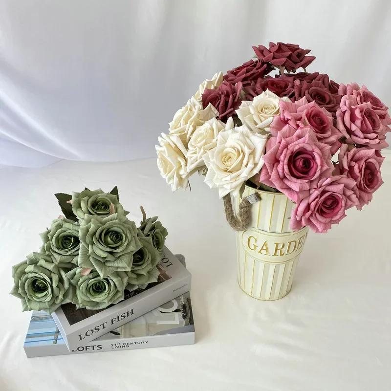 41CM 7 Forks Silk Screen Diamond Rose Artificial Flower Wedding Living Room Decoration Road Guide Bouquet, Artificial Flower