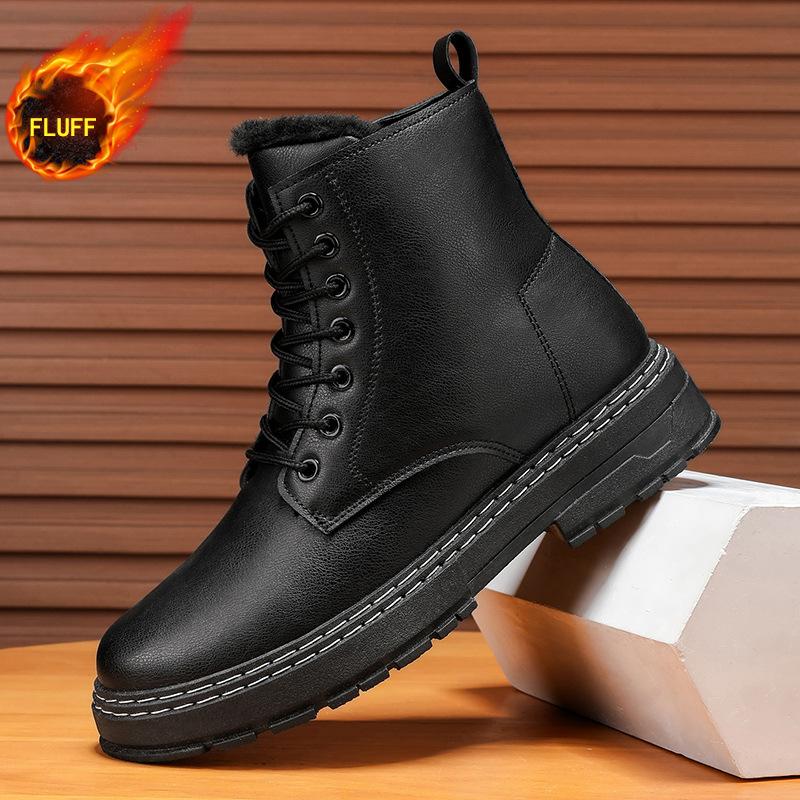 New warm thickened black men s locomotive boots side zipper comfortable versatile outdoor hiking men s boots 39