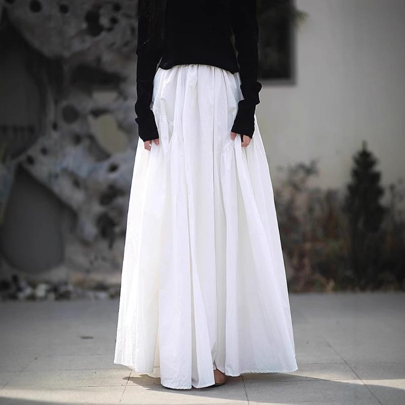 Washed cotton skirt solid color retro super pendulum high density cotton long skirt literary elastic waist long skirt S