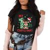Christmas Reindeer Cartoon Print Womens Short Sleeved Holiday Tshirt Summer Round Neck Suitable for Daily Versatility