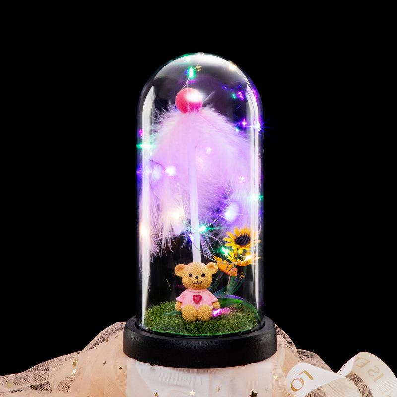 

Dreamy Bear Sunflower Gold Foil Preserved Flower Lamp - Valentine s/Birthday Desktop Ornament 11.8x11.8x22.5 cm