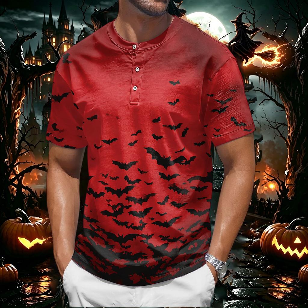 Men's Halloween Graphic Print Short Sleeve T Shirt Casual Round Neck Tee Comfortable Fit Lightweight Fabric