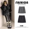 Korean Style Women's Gray Polka Dot Wool A-Line Skirt - Retro Hip-Hugging Short Skirt for Autumn/Winter