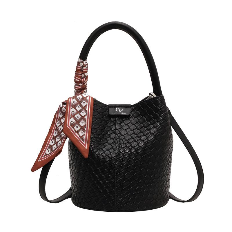 Fashiable Women's Bucket Bag, Stylish Solid Color Woven Effect Handbag Shoulder Bag and Crossbody Bag, Can Be Carried By Hand