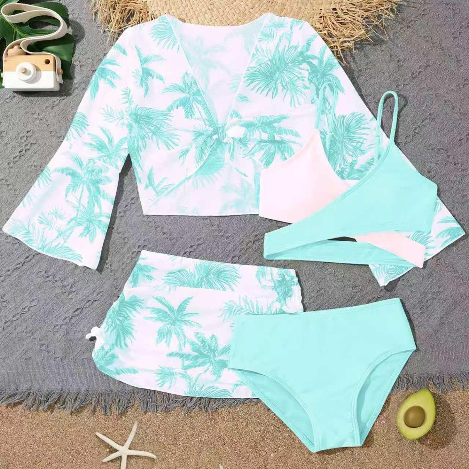 Miss Beauty26 Meisjes Tweedelig Zwempak Set met Hoge Taille Broekje en Lange Mouwen Cover-up Top Drie Delige Zwemkleding Set voor Kinderen 140 ?yaan