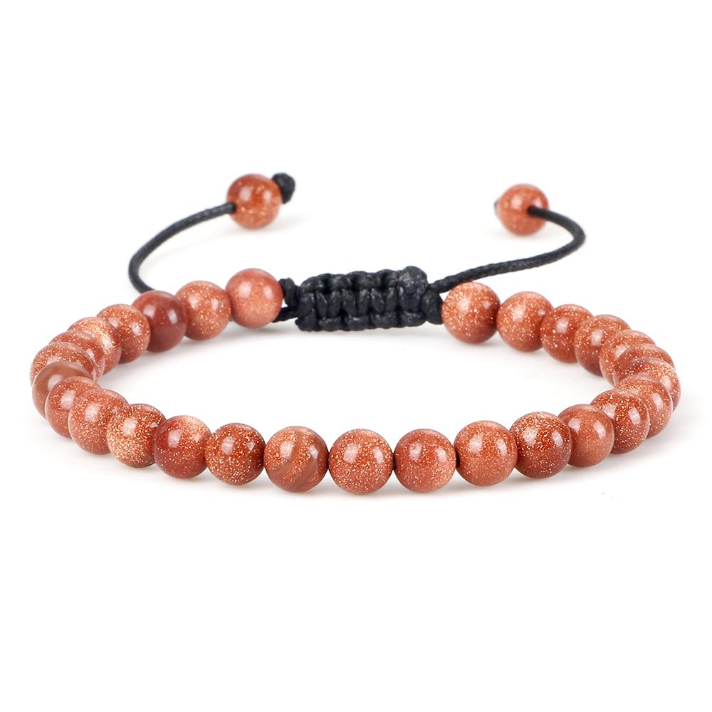 6mm Natural Stone Men Bracelets Charm Tiger Eye Black Beads Bracelet Braided Bangle Adjustable Charm Women Yoga Jewelry Pulseras