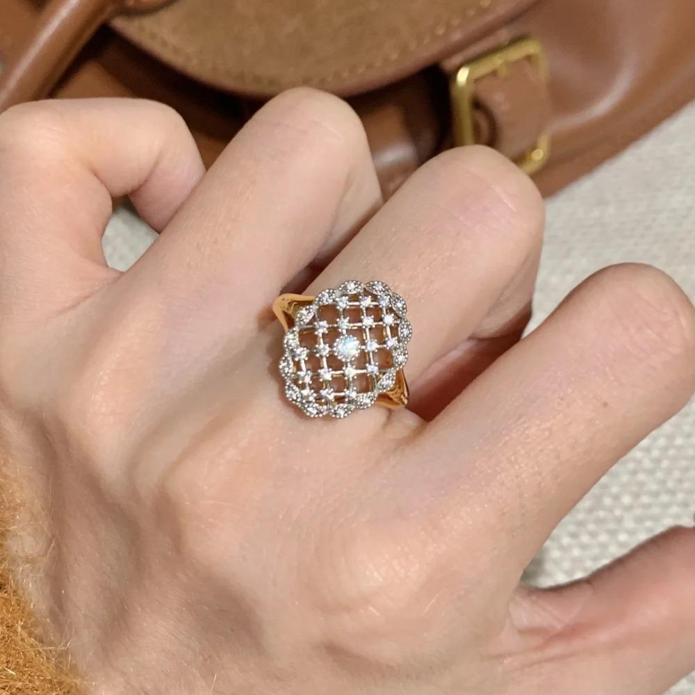 Italian Lace Open Ring Vintage Style Luxury Diamond Studded Starry Dreamcatcher Jewelry for Women