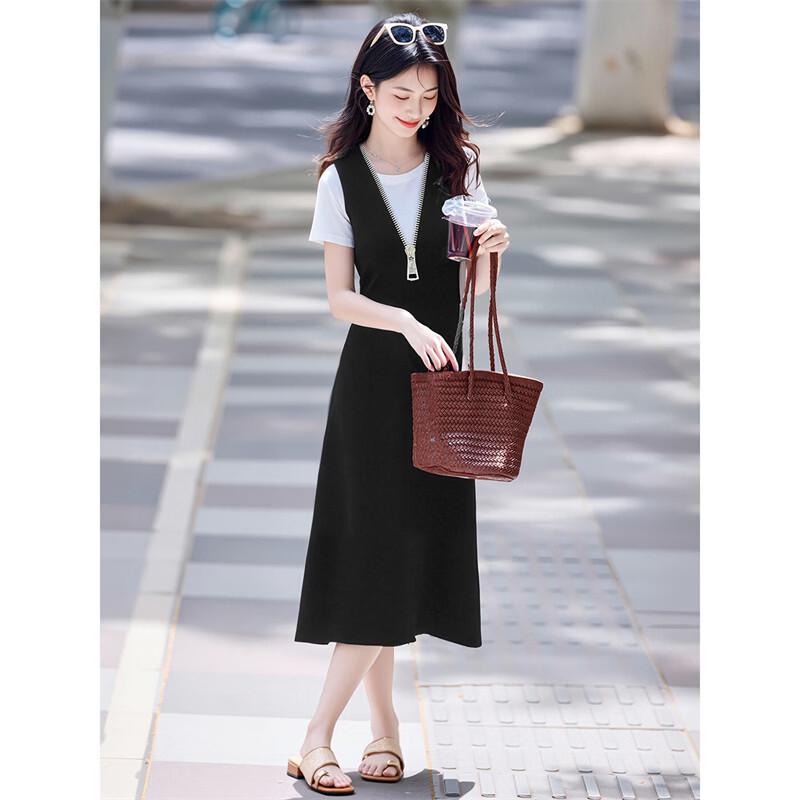 Elegant Slimming Vest Dress & T-shirt Two-Piece Set M