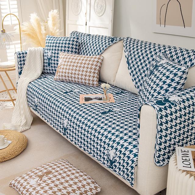 

Хлопковый чехол для дивана, нескользящий пыленепроницаемый плед для гостиной, диван с откидной спинкой, мебель, полное покрытие можно стирать без выцветания 45x45 Pillowcase1 синий