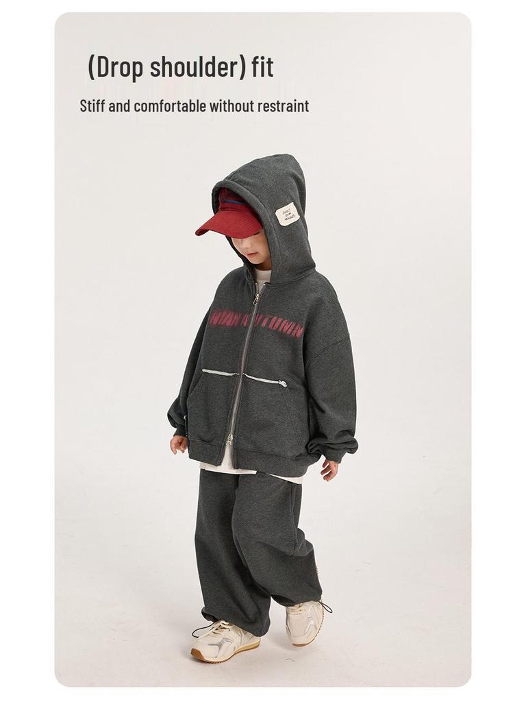 Fairy Tale Memory 2025 Boys' Spring/Autumn Double Zipper Hoodie & Sweatpants Set