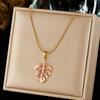 Gold Snake Bone Chain Necklace with Enamel Monstera Leaf Pendant for Women