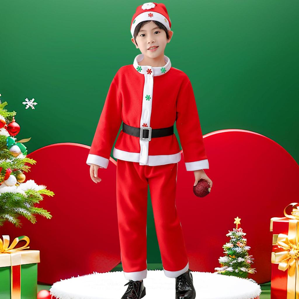 [HTPARY] Santa Cosplay Kids' Christmas Costume with Hat for Boys and Girls, Perfect for Recitals and School Festivals