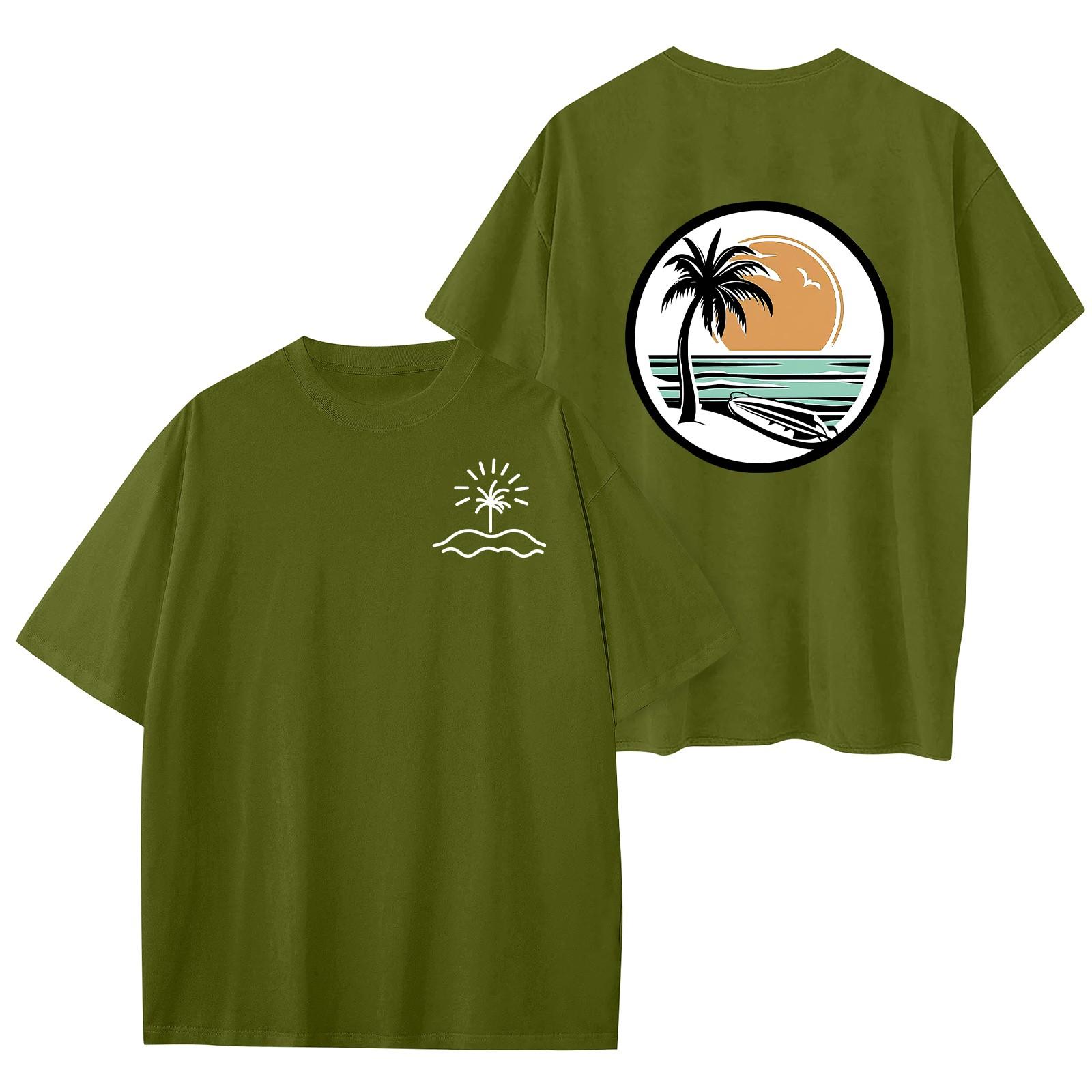 

Женский круглый вырез модный свободный гавайский принт короткие рукава M