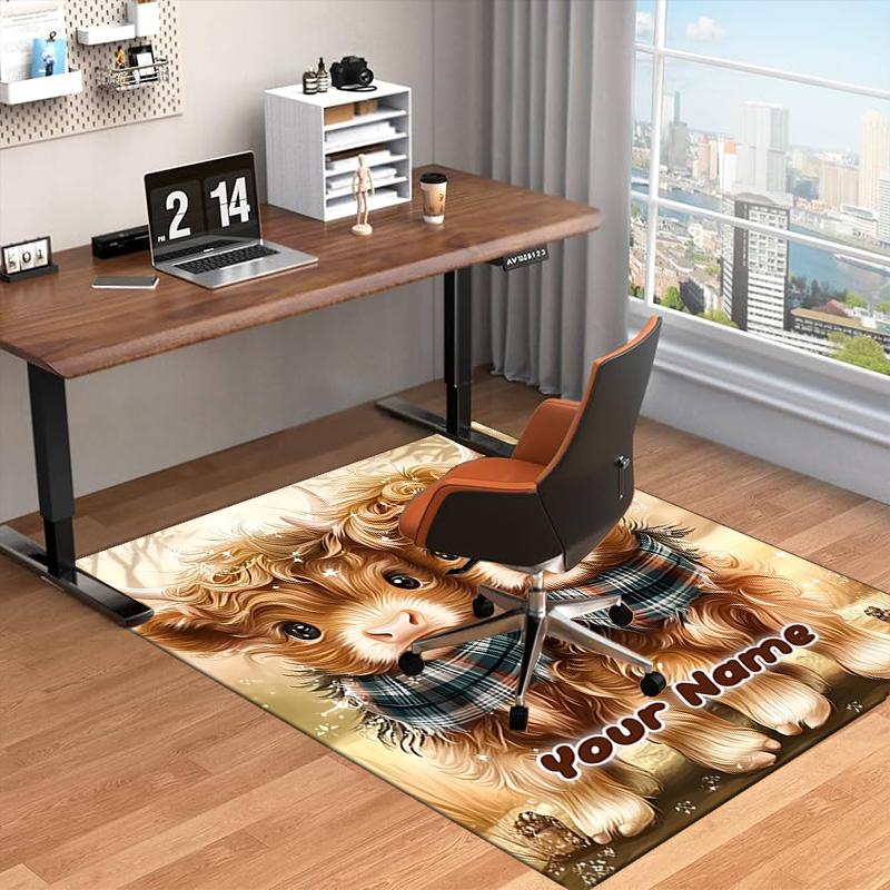 1PC Custom Name Winter Highland Cattle Theme Floor Mat Ideal for Living Room, Game Rooms, Office, Bedroom,Floor Mat Playful Design72