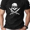 Men Pirate Skull Crossbones Graphic T-Shirt Red White Nautical Design Summer Casual Round Neck Short Sleeve Tee