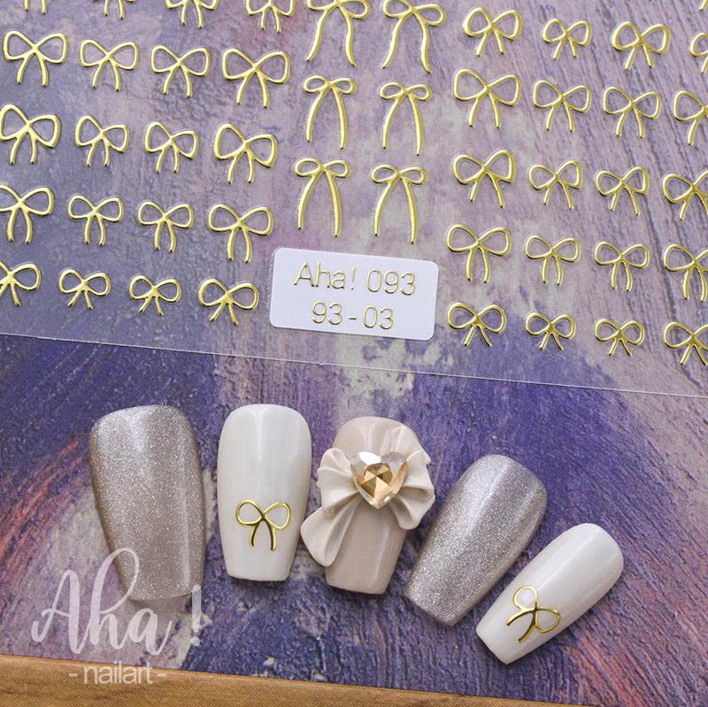 Nail Art 3D Bow Stickers: Thin Black, White, Gold, Silver Decals