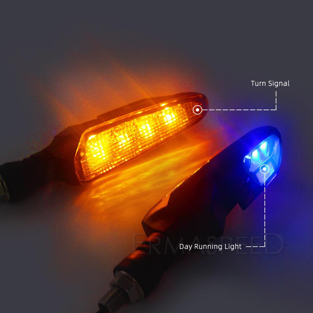 Pair Motorcycle LED Turn Signals ABS Plastic Amber Flashing Off Road Warning Lamp DRL Indicator Blinker for Motorbike