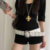 Vintage Leather Waistband Double-Row Hole Punk Style Belt Women Wide Belt  Pants Accessories