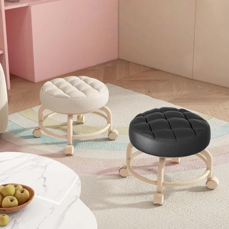 360° drehbarer Kinder-Seilzug-Hocker, niedriger Hocker, runder drehbarer Hocker, Drehhocker, Haushalts-kleiner runder Hocker, rollender Leder-Rundsitz