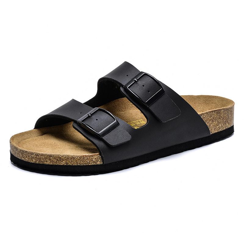 Slippers Men's 2025 Summer New Double-breasted Cork Slippers Men's and Women's Outer Leather One-word Cool Slippers